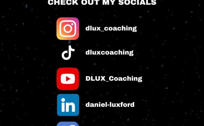 Graphic design for Dlux Coaching, a personal trainer based in Cork, featuring their social media handles.